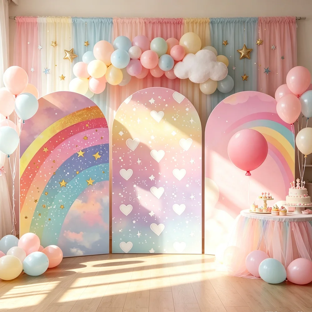 Baby Shower Arch Backdrop Single Side Cover Rainbow Balloon Star Heart Cloud Birthday Party Photo Booth Background Decor Props