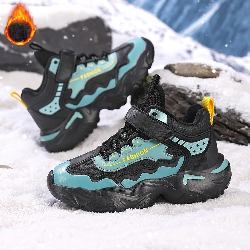 

Winter Kids Plush Warm Sports Shoes Fashion Wave Pattern Design Childrens Boy Sneakers Soft Non-Slip Luxury Girls Causal Shoes