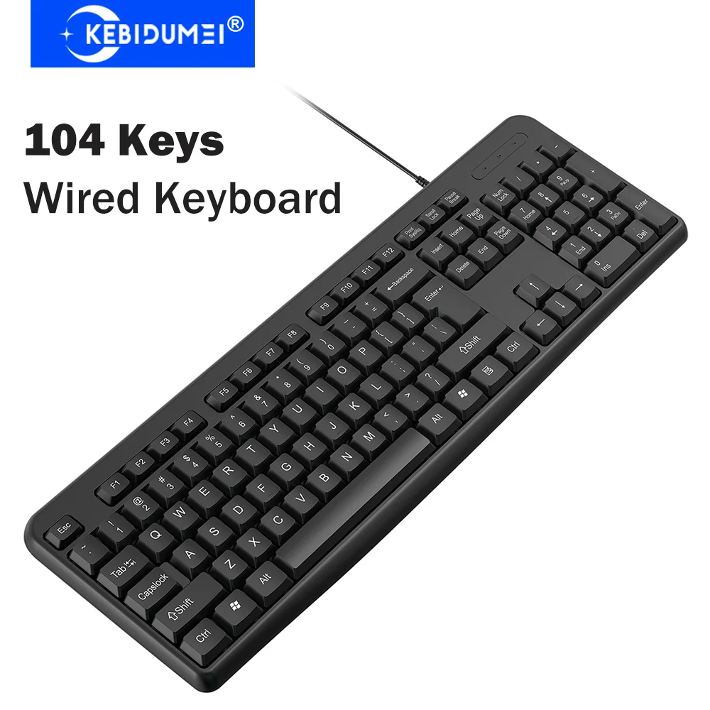 

KEBIDUMEI USB Wired Keyboard 104Keys Standard Keyboard Mute Gaming Keyboard Membrane Keyboard for Laptop Android Windows Mac OS