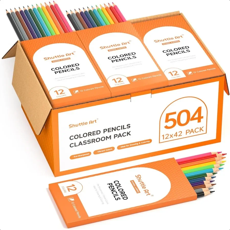 

504 Colored Pencils Bulk 12 Vibrant Colors Pack of 42 Presharpened Coloring Pencils Wood Colored Pencil for Teachers Classroom