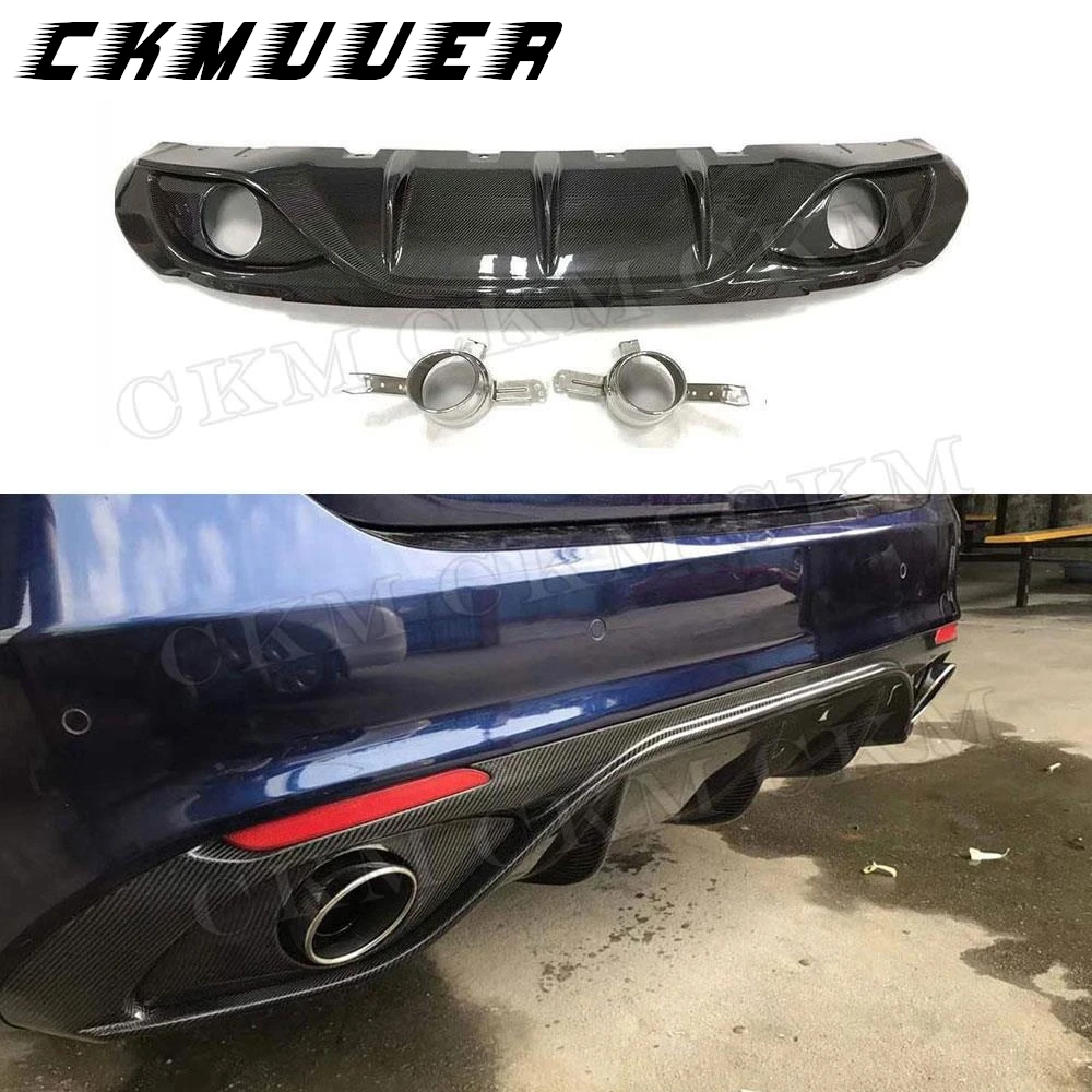 

CKMUUER диффузор заднего бампера из углеродного волокна с отражателями на кончике выхлопной трубы спортивный/стандартный стиль для Alfa Romeo Giulia 2016-2018