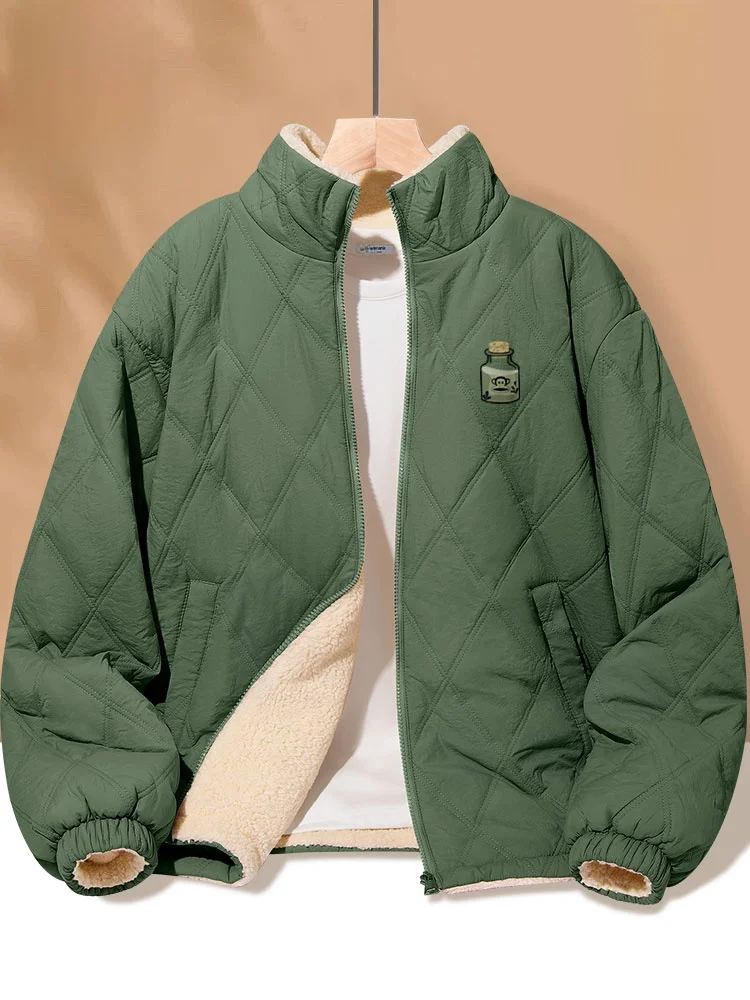 

Men's Fce Lined Thiened Stand Collar Jaet een Cotton Coat Warm Casual Long Sve Youth Faion Winter Ou...