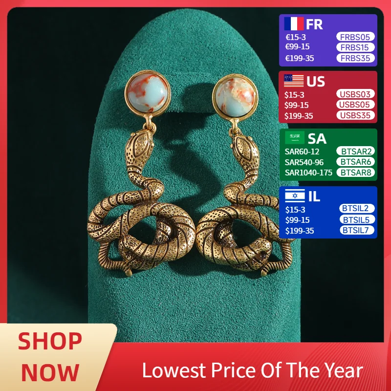 

Luxury Large Gold Color Snake Drop Statement Earrings Antique Jewelry for Women Vintage Pendant Halloween Trending Women 2024