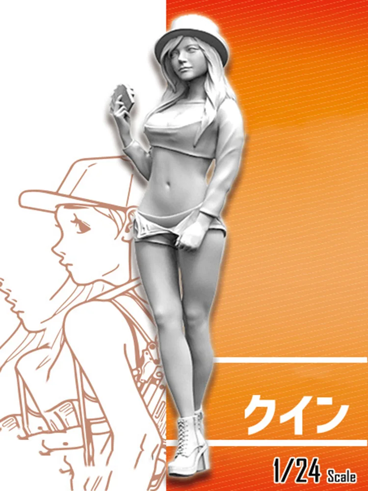 

New Unassembled 1/24 modern girl stand with hat Resin Figure Unpainted Model Kit