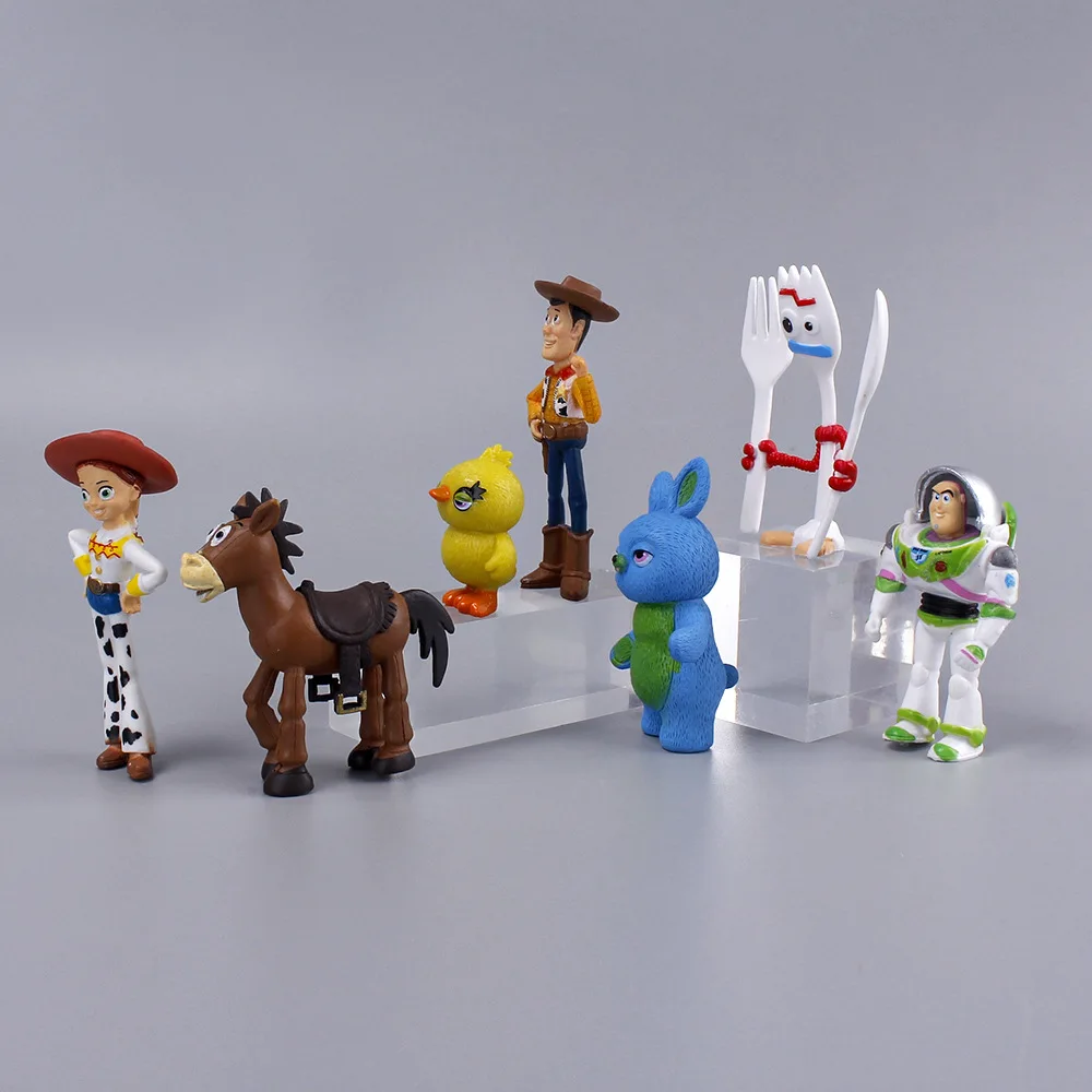 2024 Toy Story 7 szt. Zabawki figurki akcji Woody Jessie Buzz Lightyear Forky świnia miś Figura zestaw modeli lalka figurka prezenty dla dzieci