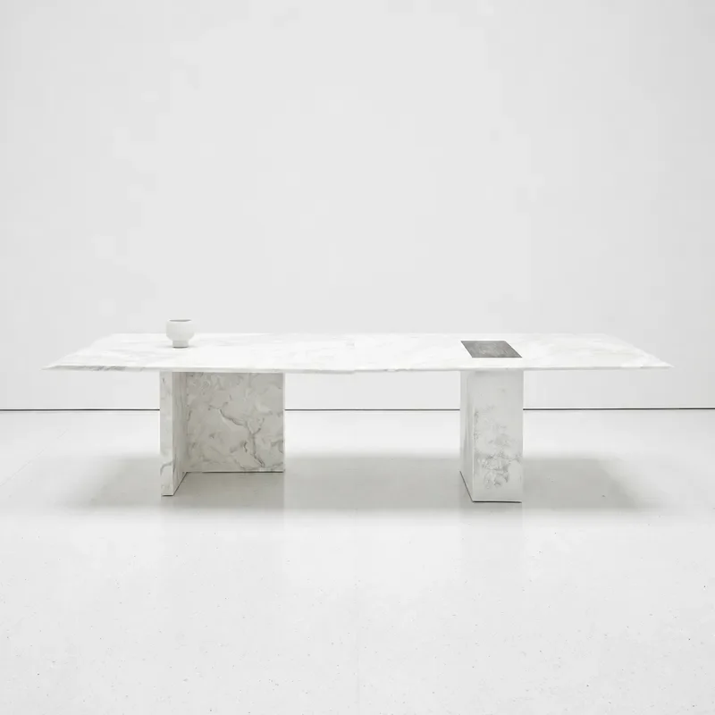 Marble Rectangular Dining Table with LED Light Strip Modern Home Office Desk Tea Table Integrated Furniture for Living Room