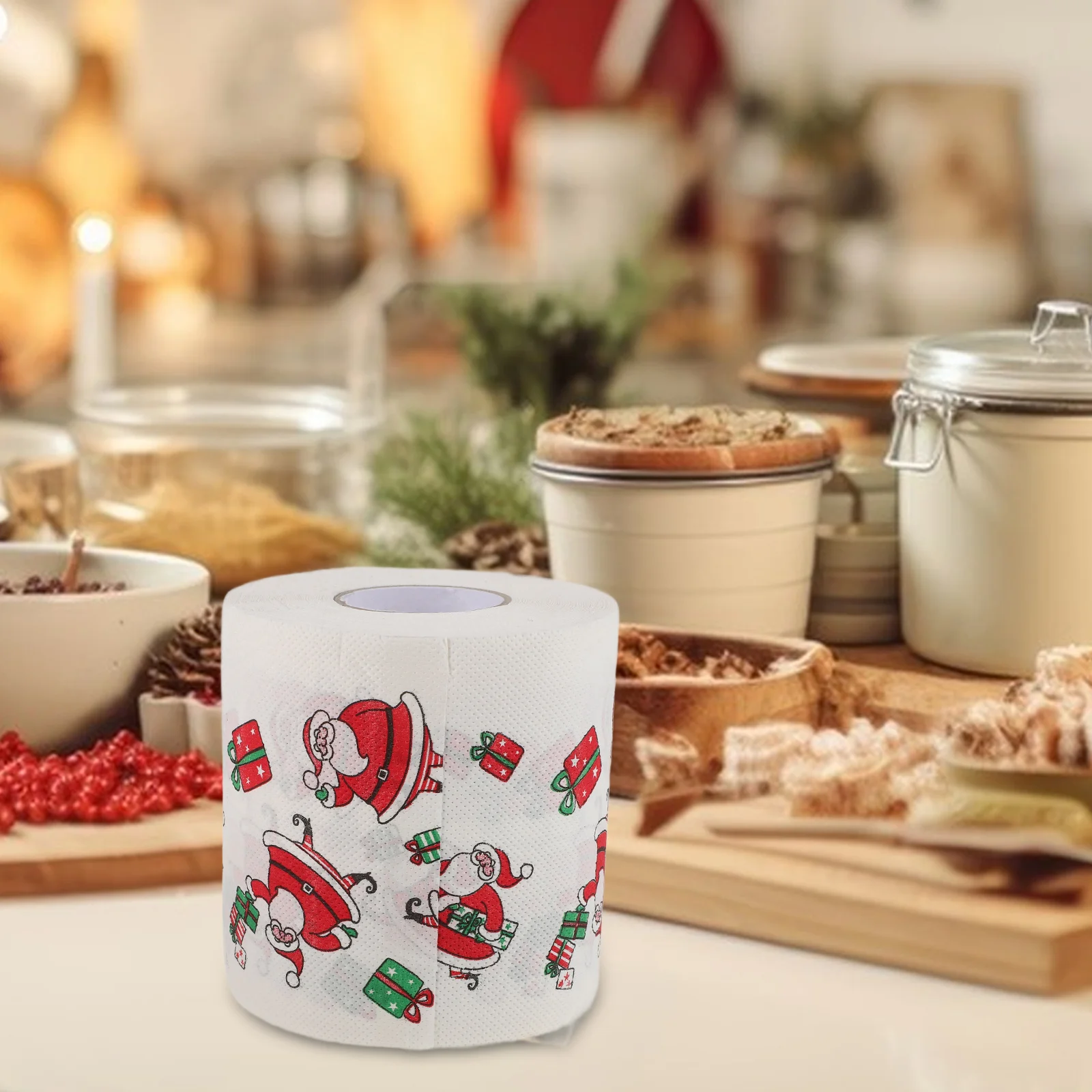 

4pcs 4 Rolls Christmas Paper Double Layer Santa Claus Print Durable Holiday Party Supplies Bathroom Decor Christmas Tree Pattern