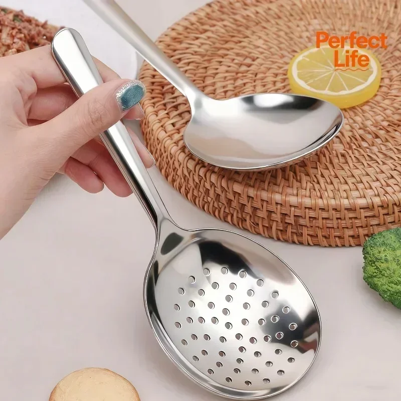 Multi-functional 304 Stainless Steel Large Soup Spoon Rust-proof Deepen Big Colander Simple Food Grade Serving Spoon Restaurants