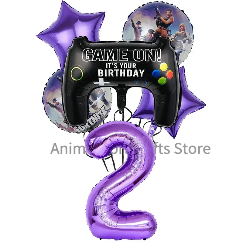 6pcs Fortnite Girl's birthday Balloon Set Aluminum Film 32in Number Balloon Birthday Party Decor Layout Background