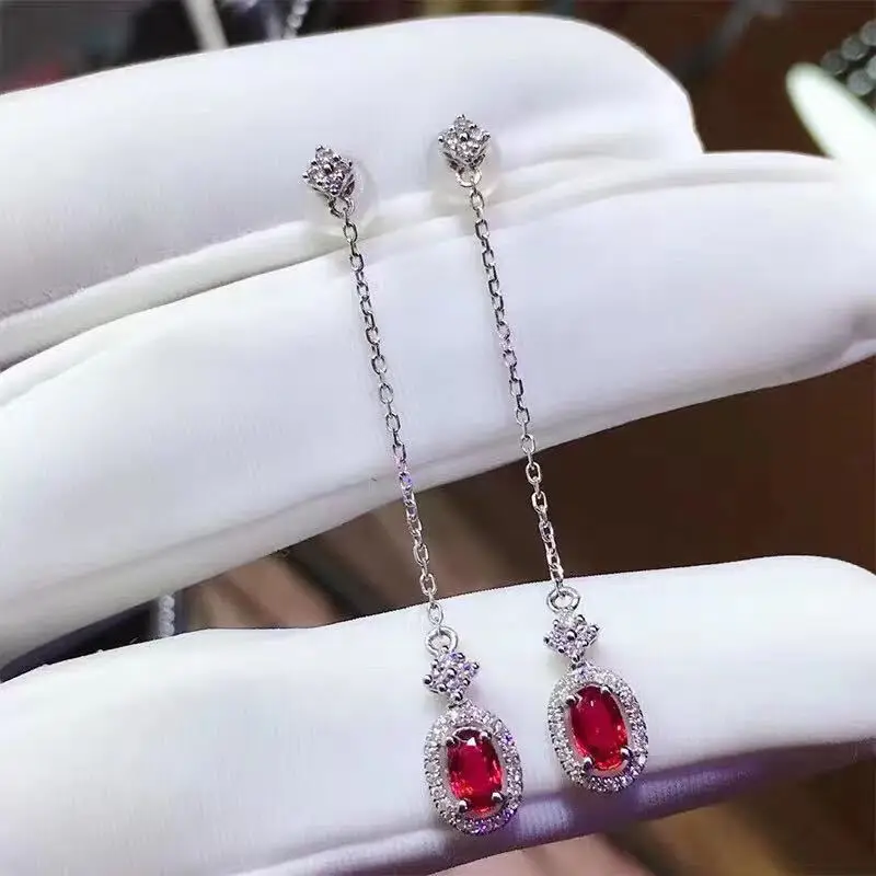 Small style Classic Design earrings for women Silver Inlaid Ruby Long earings fashion Exquisite and wedding Jewelry Gift