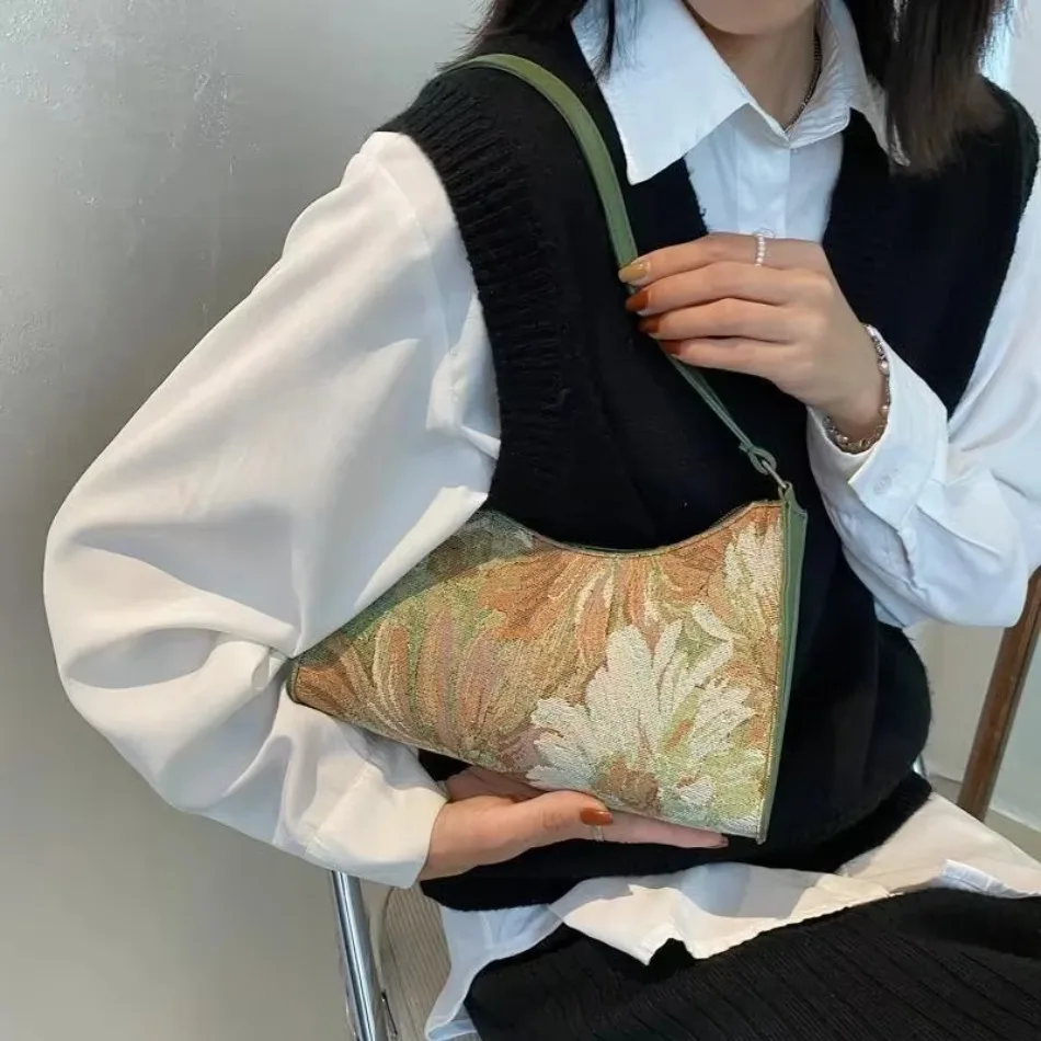 Popular Women's Armpit Bag New Style with A Western Temperament One Shoulder Oil Painting Bag Fashionable Women's Bag Handbag