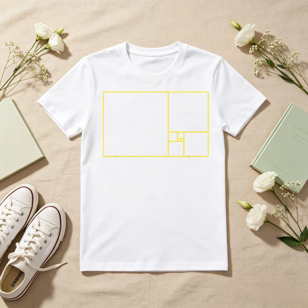 Golden Fibonacci Ratio Rectangle Graphic Printed Cllassics T-Shirt Vintage Style Casual Fahsion Loose Harajuku Short Sleeve Tees