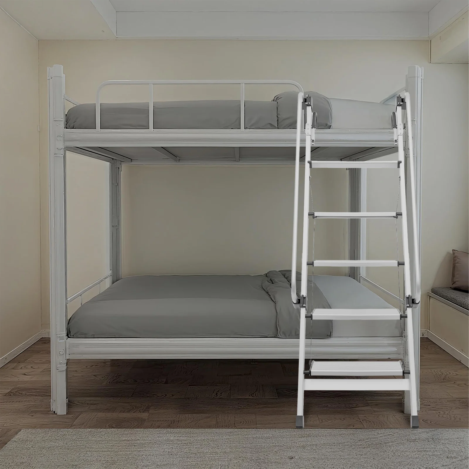 

[Aluminum Alloy Bunk Bed Ladder] 5 Step Aluminum Alloy Bunk Bed Ladder with Handrails 330 lbs Load Bearing Foldable Space Saving