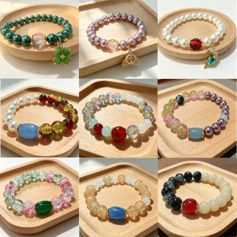 Purely Hand-Woven Multi-Colored Bracelets with Various Combinations of Crystals, Pearls, and Bodhi Beads