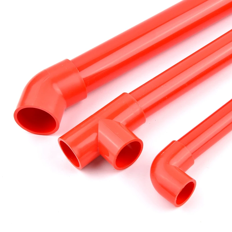 1Pc 20~50mm Red PVC Pipe 90° Elbow Direct Tee Connector Aquarium Overflow Joints Garden Irrigation Inlet Outlet Drain Fittings