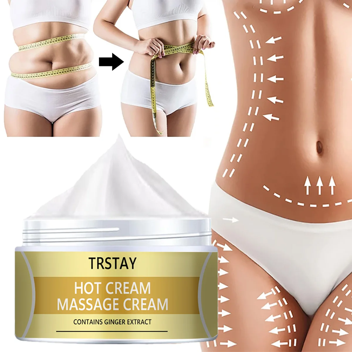 

TRSTAY Hot Cream Massage Cream contains ginger extract that can effectively burn fat