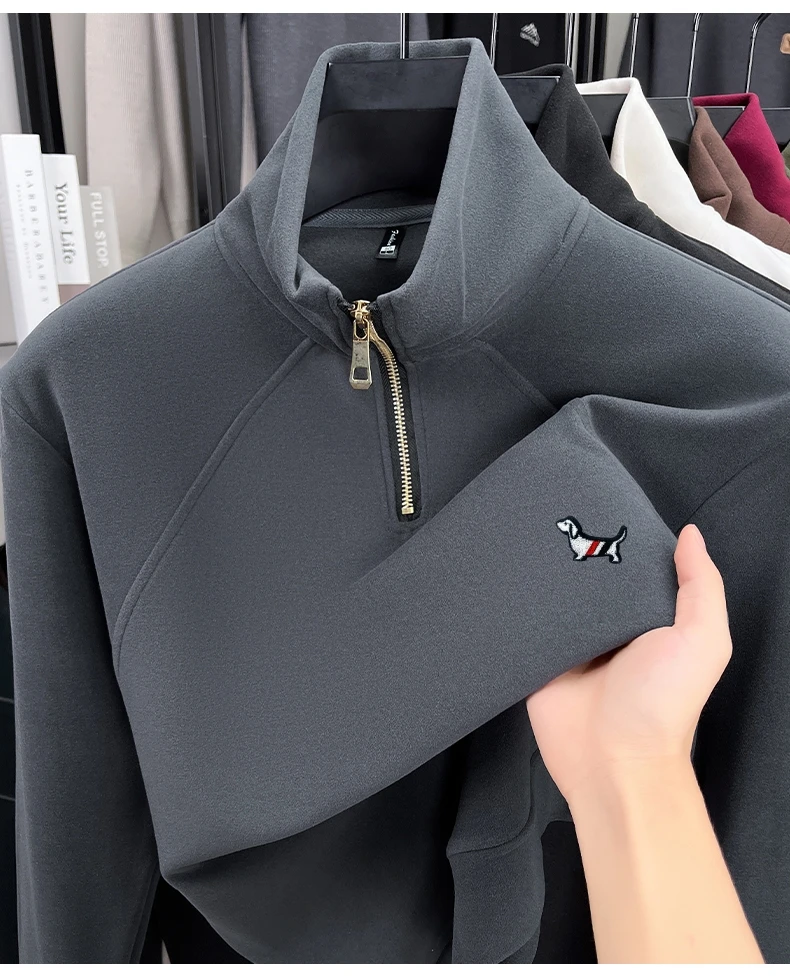 

Quality Design Cartoon Dog Embroidery Men's Hoodies Stand CollarZipper Long Sleeve Pullover Spring Autumn Sport Fashion Menswear