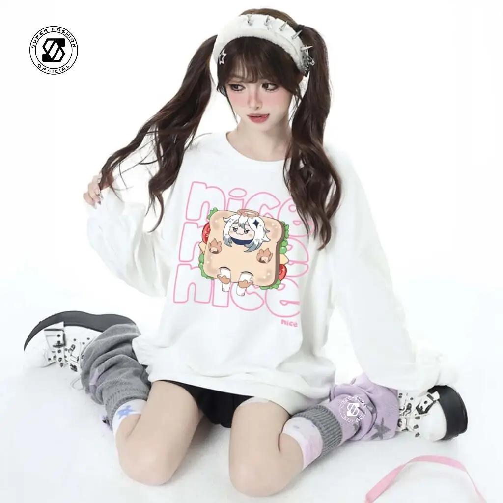 Sweatshirt PAIMON SANDWITCH Trui Wanita Japanse stijl Sweatshirt Anime Atasan Switer Kekinian