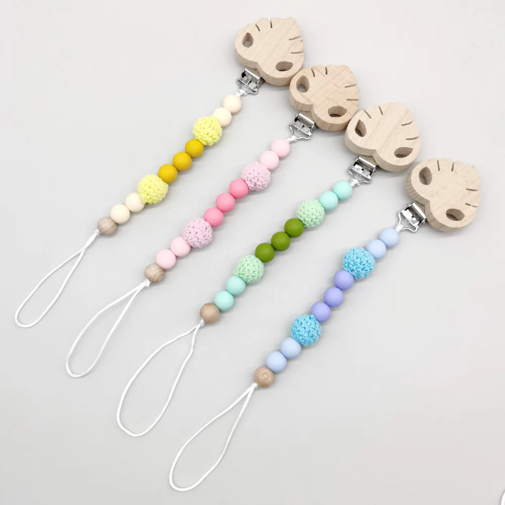 

Новые деревянные жевательные силиконовые бусины, зажимы для соски, держатель-цепочка для пустышки, цепочки для пустышки для новорожденных, держатель для сосков, игрушки для прорезывания зубов для младенцев, подарки