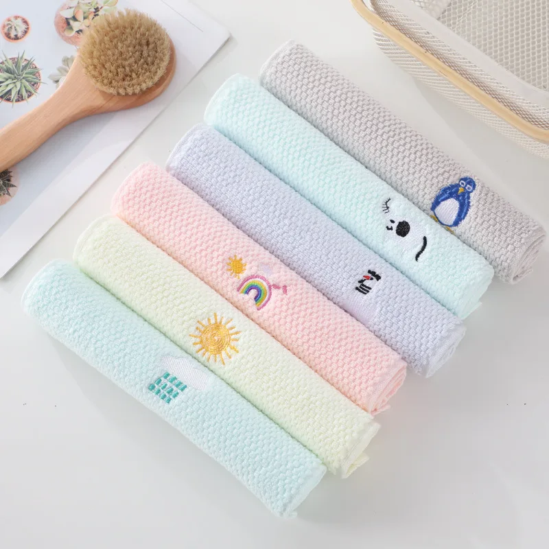 1PC Children Towels Baby Face Towel Soft Embroidered Weather Cotton Bath Towels for Newborn Kids Handkerchief Shower Washcloth