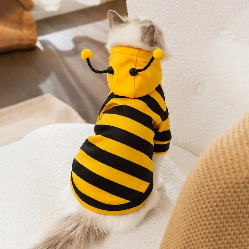 Cute Cute Dog Bee Hoodie Soft Comfortable Pet Halloween Hoodies Thin Velvet Pet Bee Transformation Suit for Dogs Cats