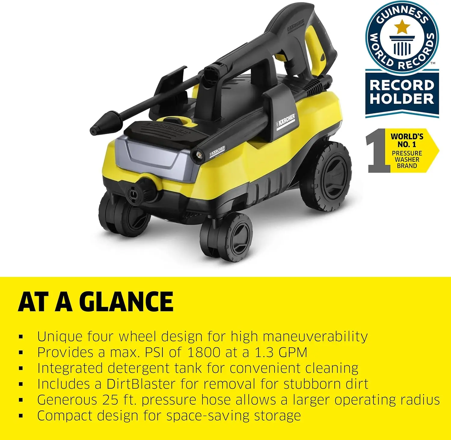 3 Follow Me TruPressure Electric Power Pressure Washer - 1800 PSI - 4-Wheeled - With Vario Power & Dirtblaster Spray