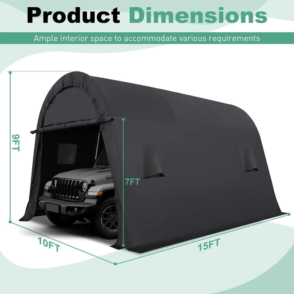 10x15 All-Steel Frame Carport Heavy Duty Portable, Anti-Snow Waterproof