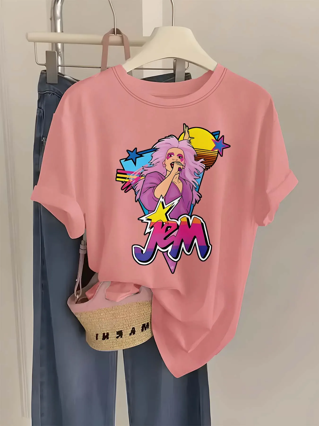 

Плюс размер ретро поп-звезда графический шикарный модный художественный летний футбол с коротким рукавом