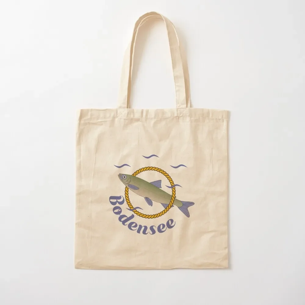 

Lake Constance lettering with fish swimming through a round yellow rope Tote Bag the tote bag cloth bag woman