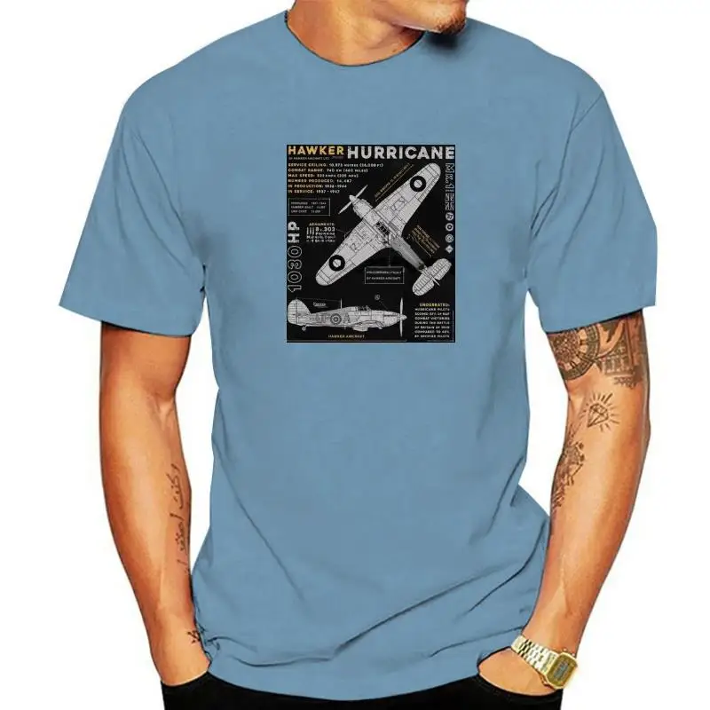 Spitfire Hawker Hurricane Men's T-Shirt Short Sleeve Super Slim Fit Cotton Tee Youth Fashion Henry Collar Nine Points Sleeve
