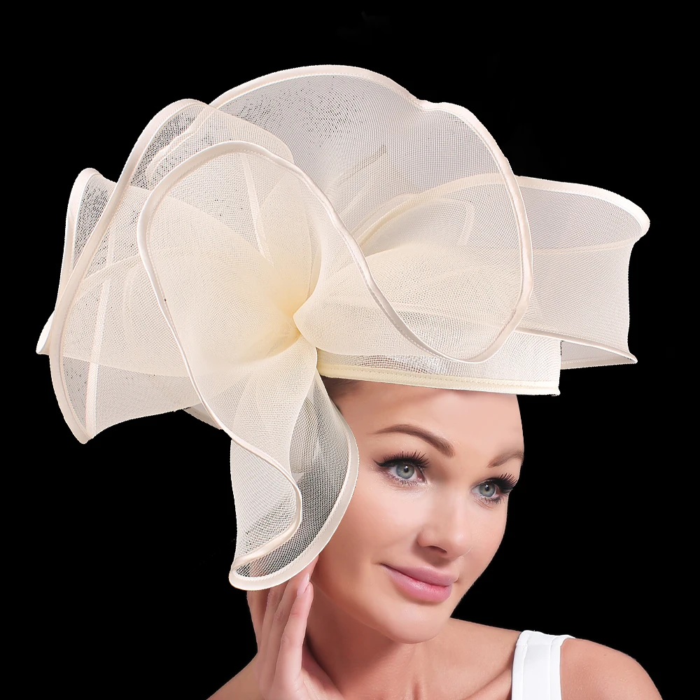 Big Gorgeous Elegant Bride Fascinator Women Nice Imitation Sinamay Hats Wedding Hat Flower Headbands Accessories With Headbands