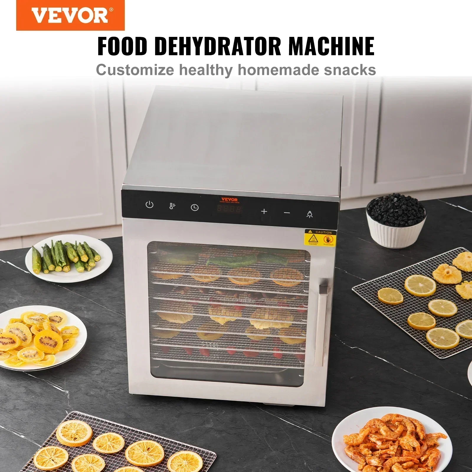 VEVOR 10 Trays Food Dehydrator Stainless Steel Machine 800W/1000W Household Vegetables Fruit Dryer with Digital Timer for Home