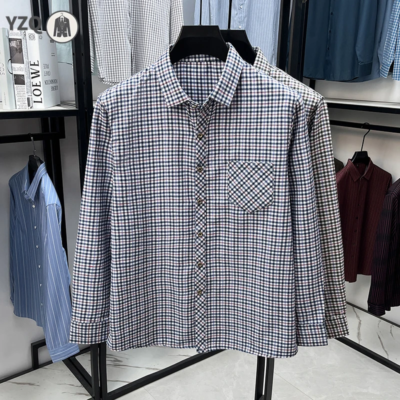 Men's Lapel Collar Plaid Shirt Long Sleeve Breathable Fabric Comfortable Lightweight Casual Business Daily Wear