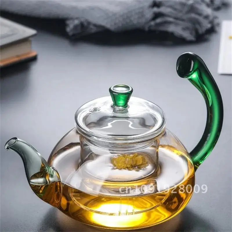 

Heat Resistant Clear Glass Tea Pot with Infuser 300ml 600ml Color Pot Infuser Glass Warped Puer Tea Flower Tea Handle Teapot Set