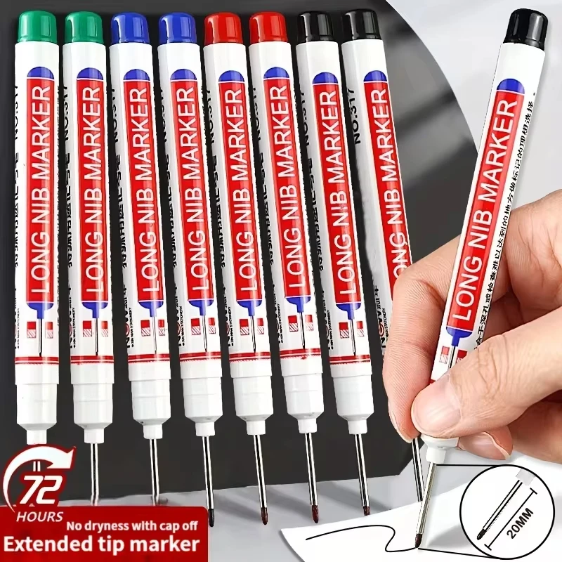 5 Pens Professional Oil-Based Wood Markers Long Tip Waterproof Quick-Dry Permanent Carpentry DIY Durable Fade-Resistant Supplies