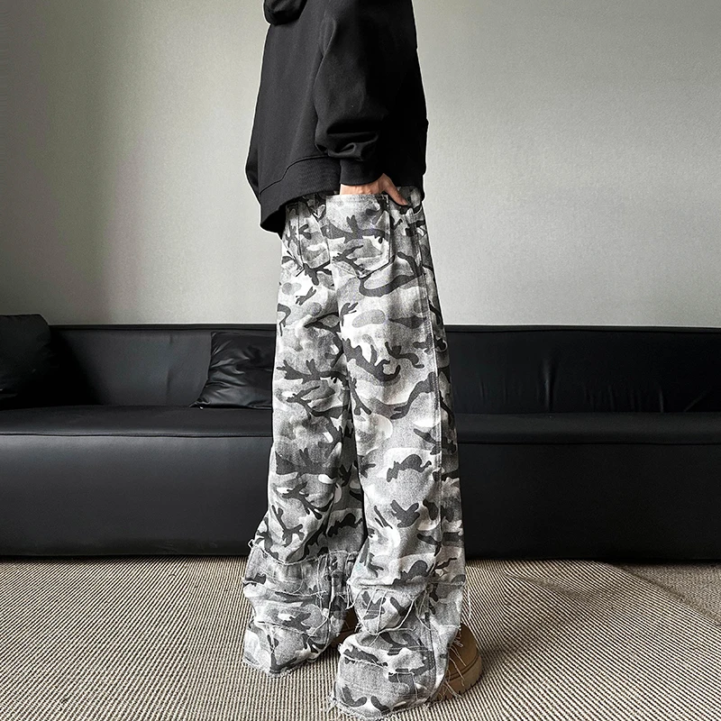 

Retro Hiphop Camouflage Men's Loose Wide Leg Work Pants Trendy Brand Patchwork American High Street Vibe Cotton Polyester Cas...