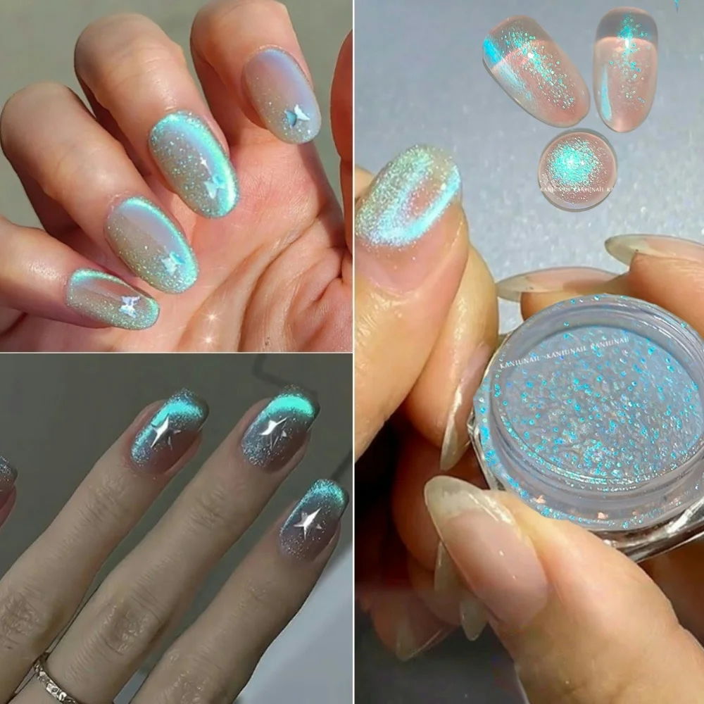 1Box 3g Water Blue Laser Aurora Chrome Powder Beautiful Holographic Glitter Rubbing Dust For Manicure Decor DIY Nail Art Pigment