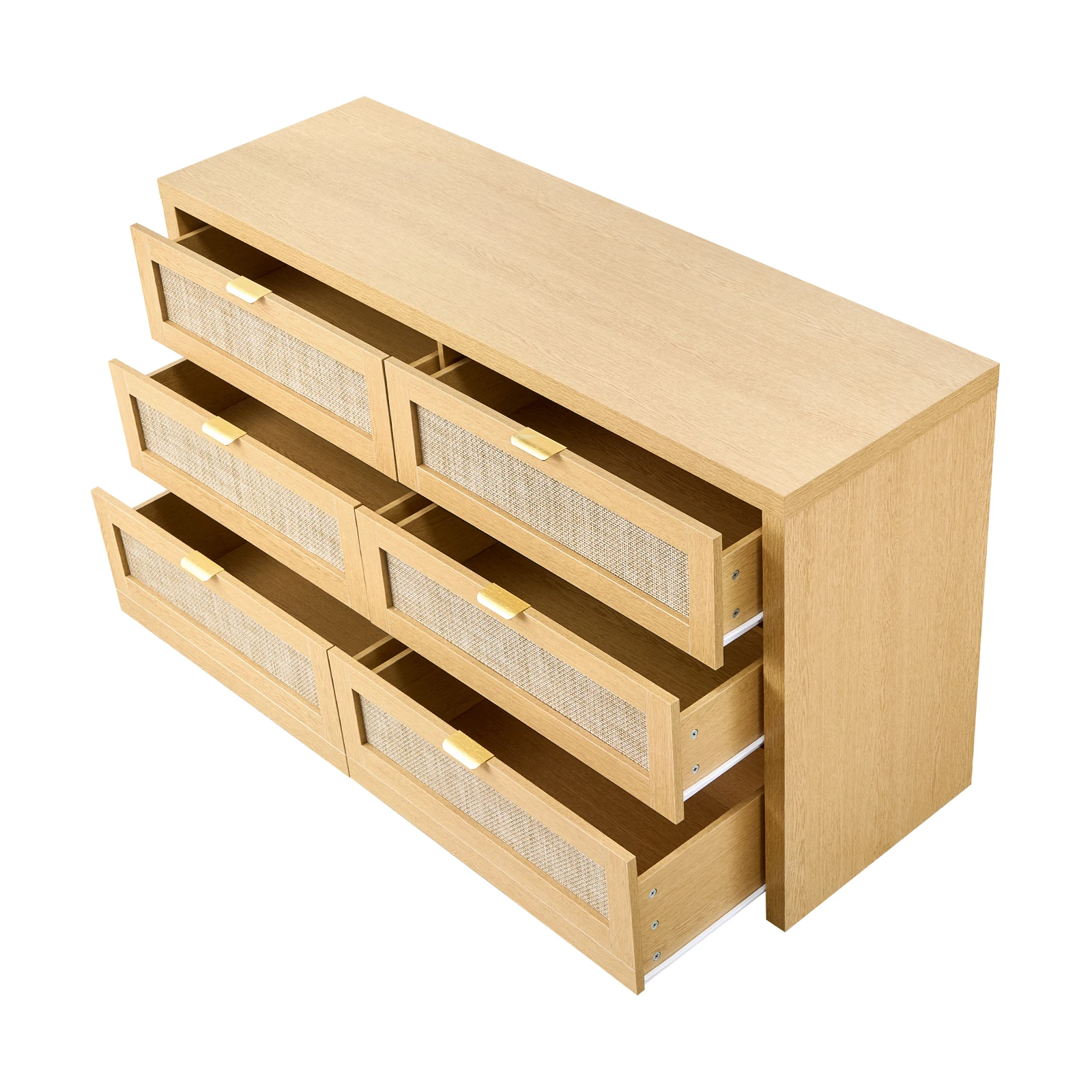 VEVOR Rattan Dresser for Bedroom Natural Rattan Chest of Drawer with Metal Handle Modern Wood Clothing Organizer & Storage
