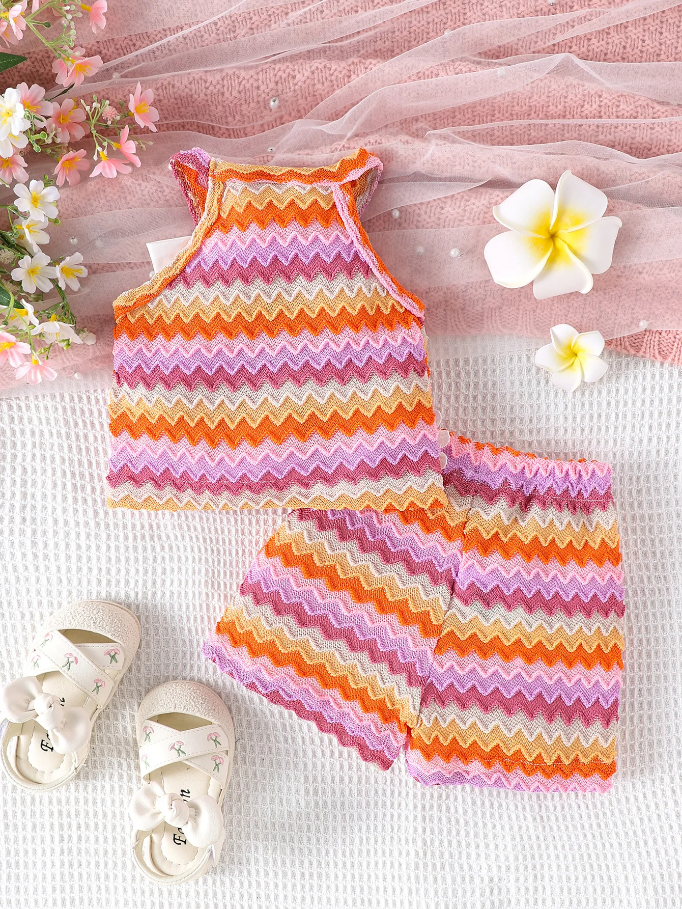 Children's Clothing European and American Children's Clothing Cross-border Pink Sling Vest Shorts Set Casual Fresh