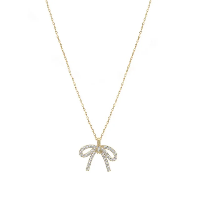 Women's 925 Sterling Silver Love Heart Necklace with Bow Knot Bead
