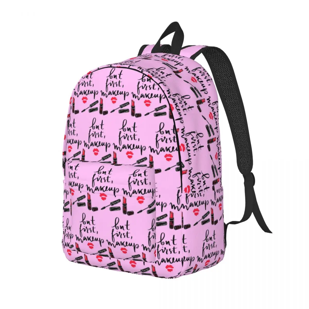 Cosmetics Makeup Tools But First Makeup Print Backpack Daypack Large Capacity BookBag School Bag Shoulder Bags for Boys Girls