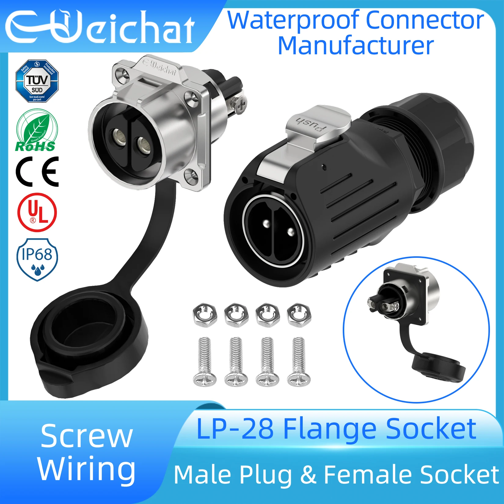 E-WeiChat EW-LP28 50A Strong Power Electrical Screw Lock Solderless Industrial Waterproof Connector Male Plug Female Socket