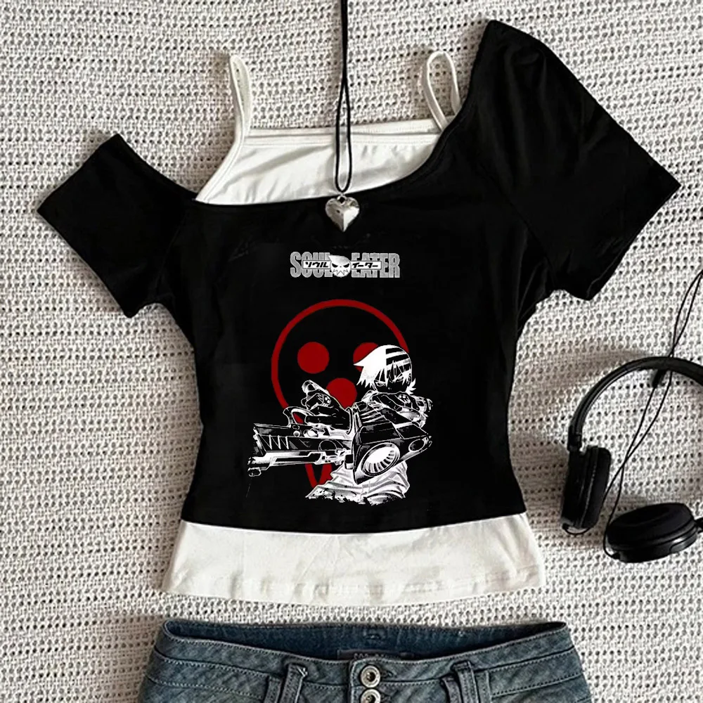 Soul Eater crop top female party japan vintage streetwear summer shirt anime party kawaii grunge jojifuku