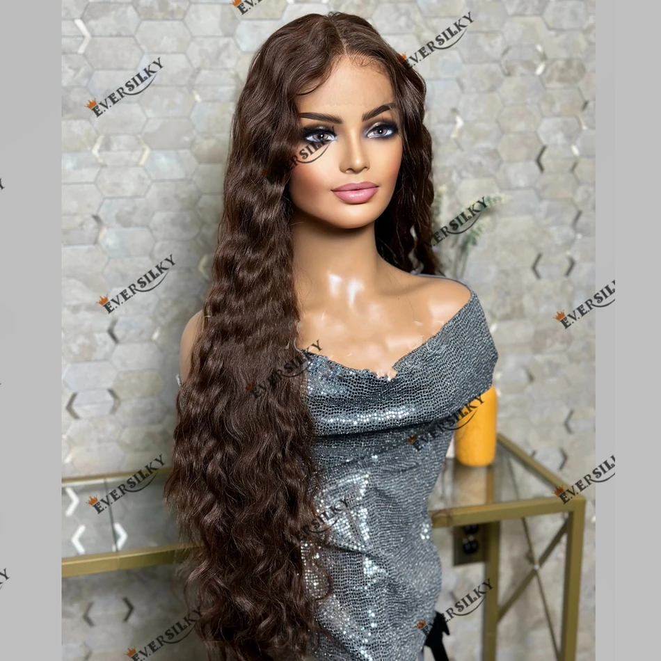 Dark Brown Deep Wave Remy Human Hair Women Wig 200Density U Part Wig Pre Plucked Hairline Lace Front Wig Indian Remy