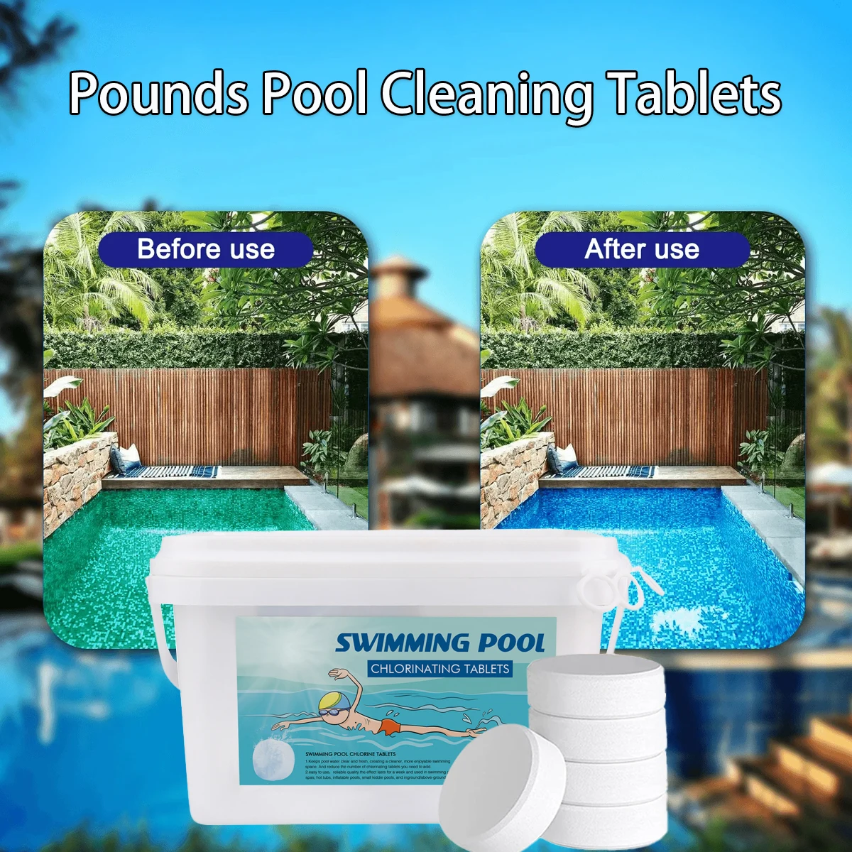 Comprimidos de purificação de cloração, Pool Care, Super cloro, 40LB, 3"