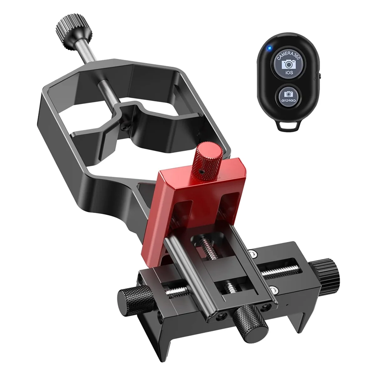 A44TUniversal Phone Scope Digiscope Adapter Metal Telescope Mount 3Axis Smartphone Holder for Spotting Scope with Remote