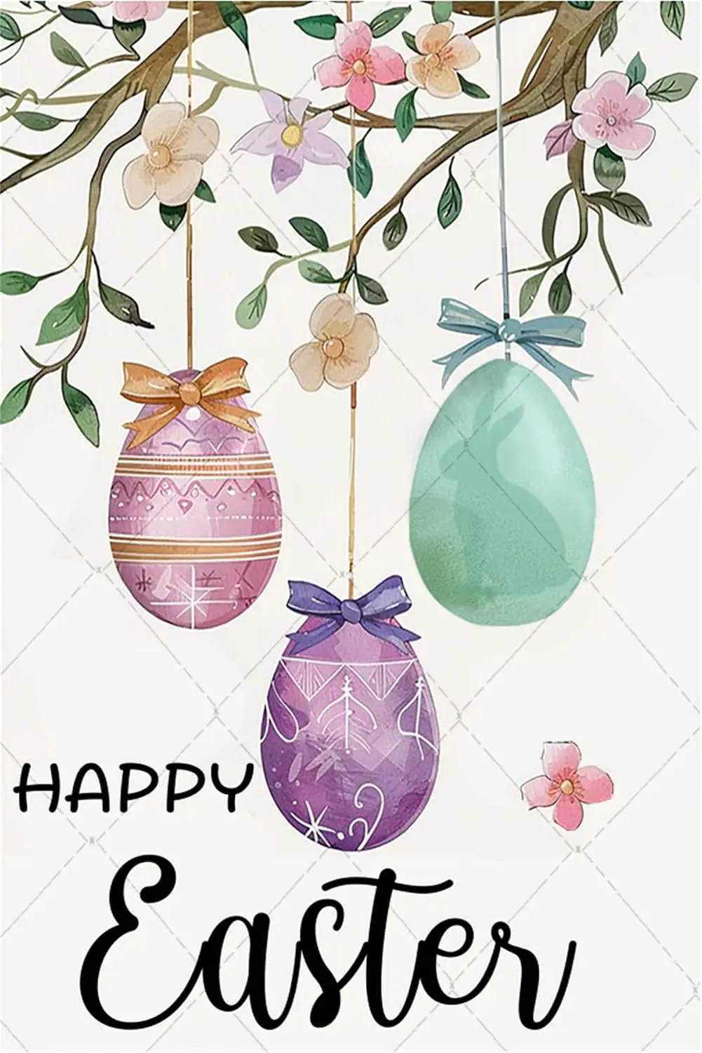 Happy Easter Garden Well Decor Easter Decorations Easter Eggs With Flowers Branches Metal Tin Signs For Outside Spring Decor For