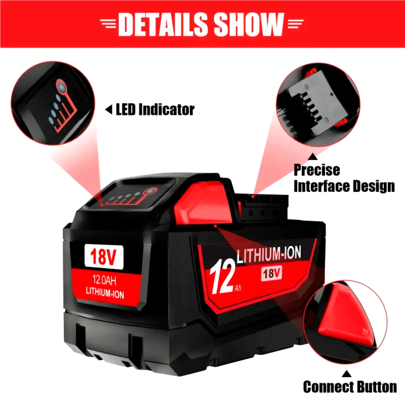 

18V 6Ah For Mirwoki M18 replaces li-ion high-capacity battery, compatible with wireless tools such as 48-11-1860, 48-11-1850,etc