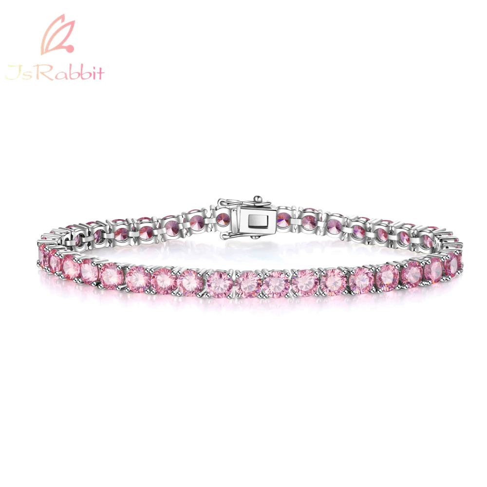 

IsRabbit 925 Sterling Silver Round 5MM Pink Moissanite Gem Tennis Bracelets for Women Gift Anniversary Fine Jewelry FreeShipping