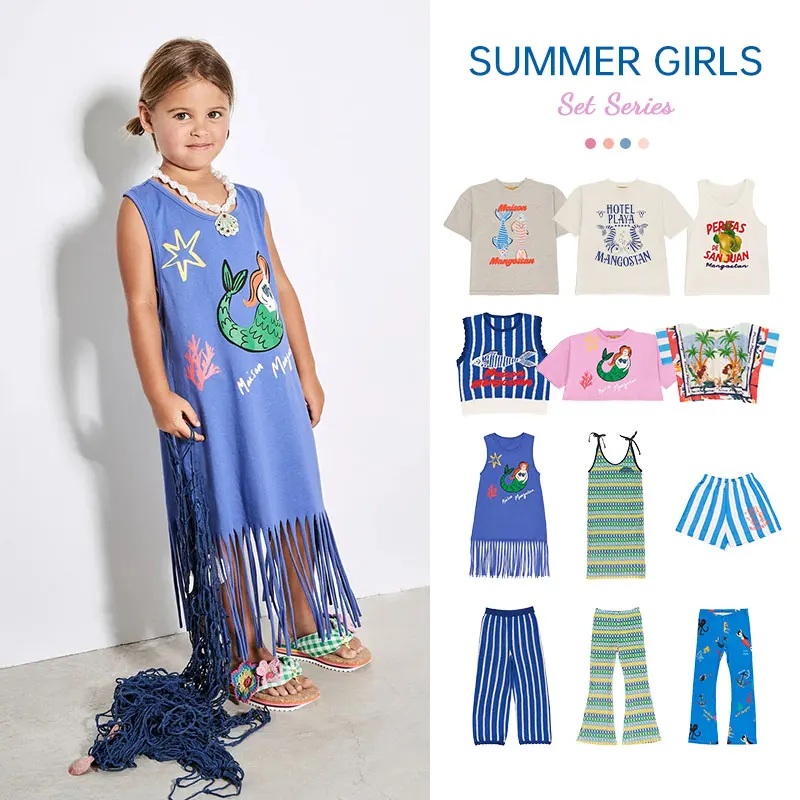 Children's T-shirt 2024 summer new MS the same girls simple style cartoon animal short sleeve suit